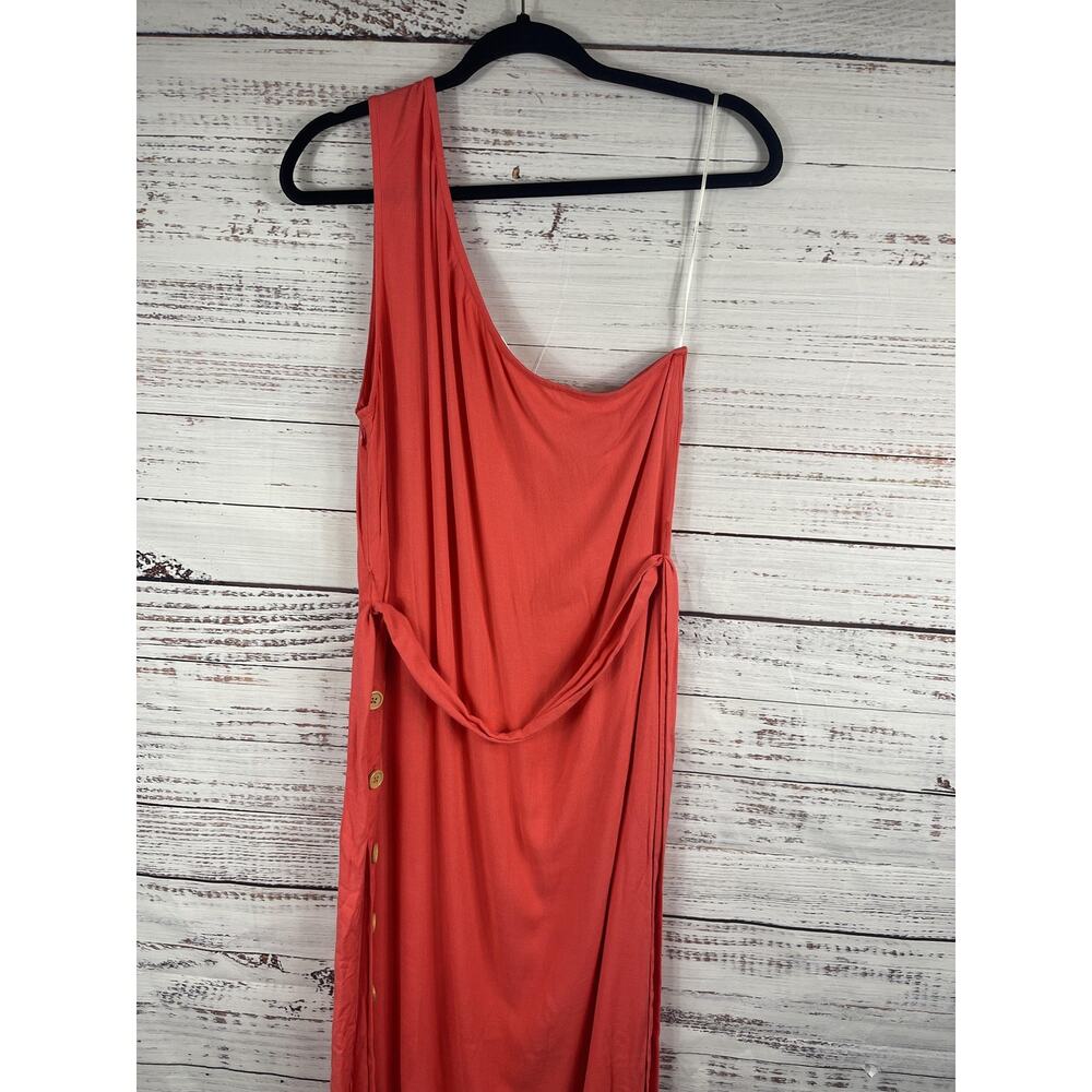Flagpole NYC Dress Women's XL Red One Shoulder Corsica Side Slit Belted Buttons - Picture 8 of 12